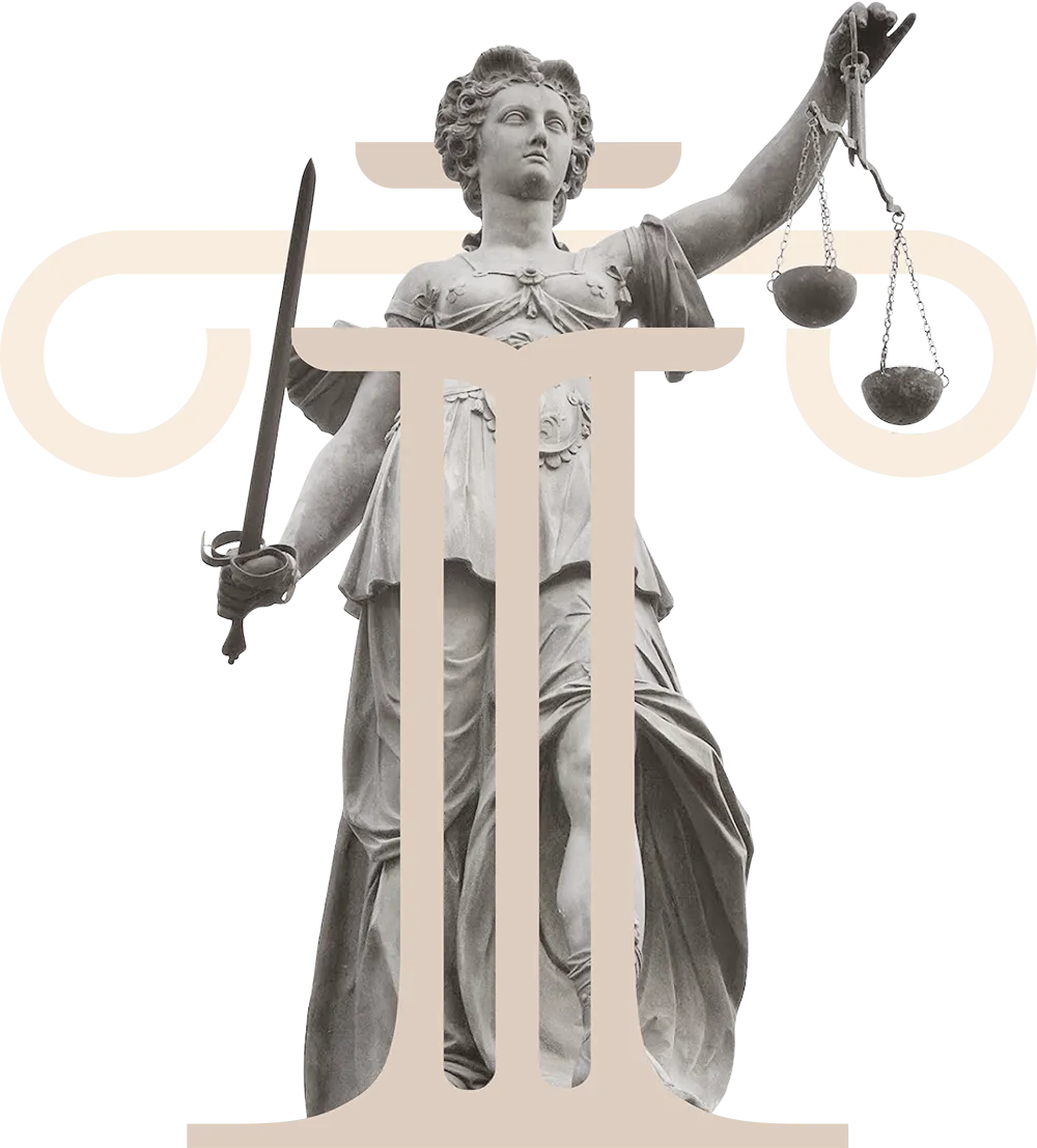 Imagem da estátua da Senhora Justiça, uma personificação alegórica do poder moral nos sistemas judiciais.
